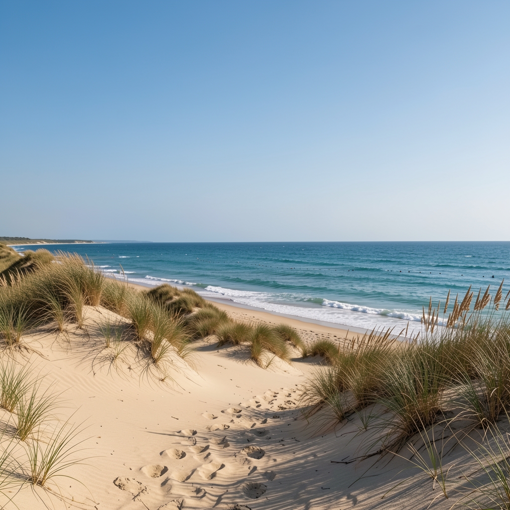 Plajă sălbatică din Dobrogea cu dune și mare albastră, fără persoane
